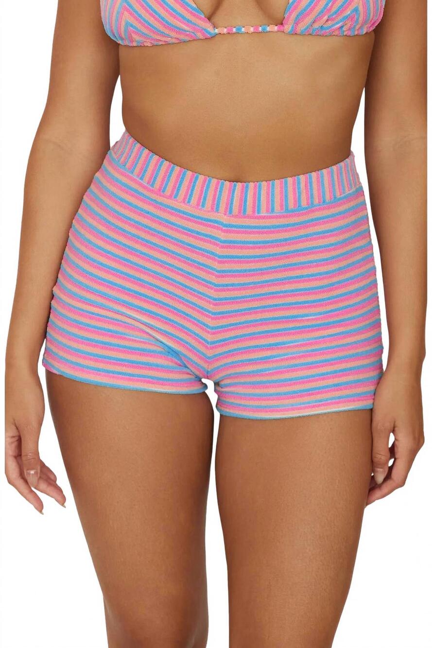 NEW PQ SWIM ella stripe terry cover-up shorts in sherbert